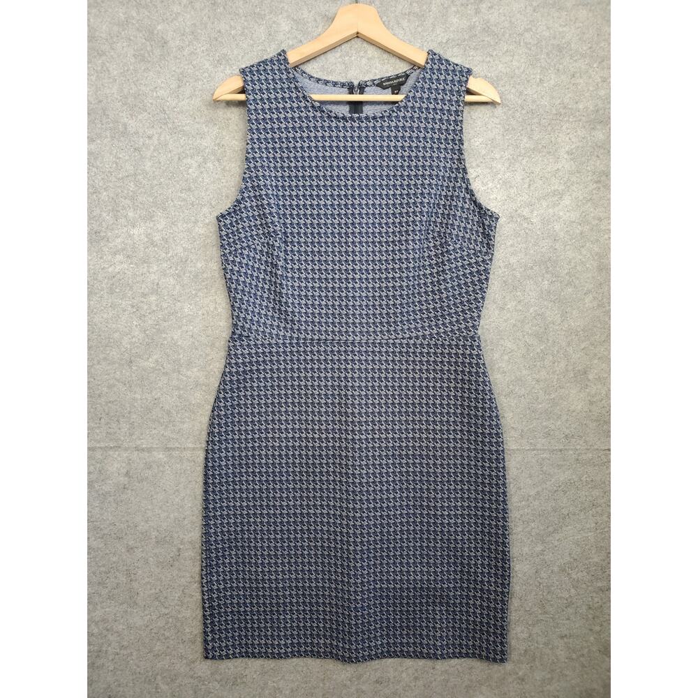 Women's Banana Republic Factory Size 10 Blue & White Houndstooth Sheath Dress